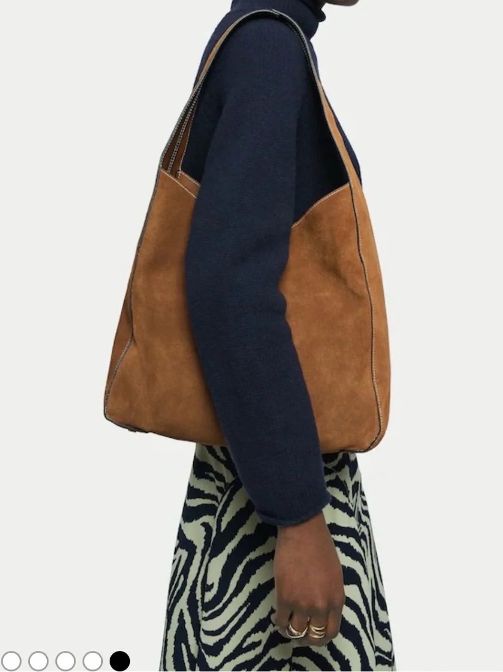 Jigsaw Suede Hobo Tote Bag in Chestnut